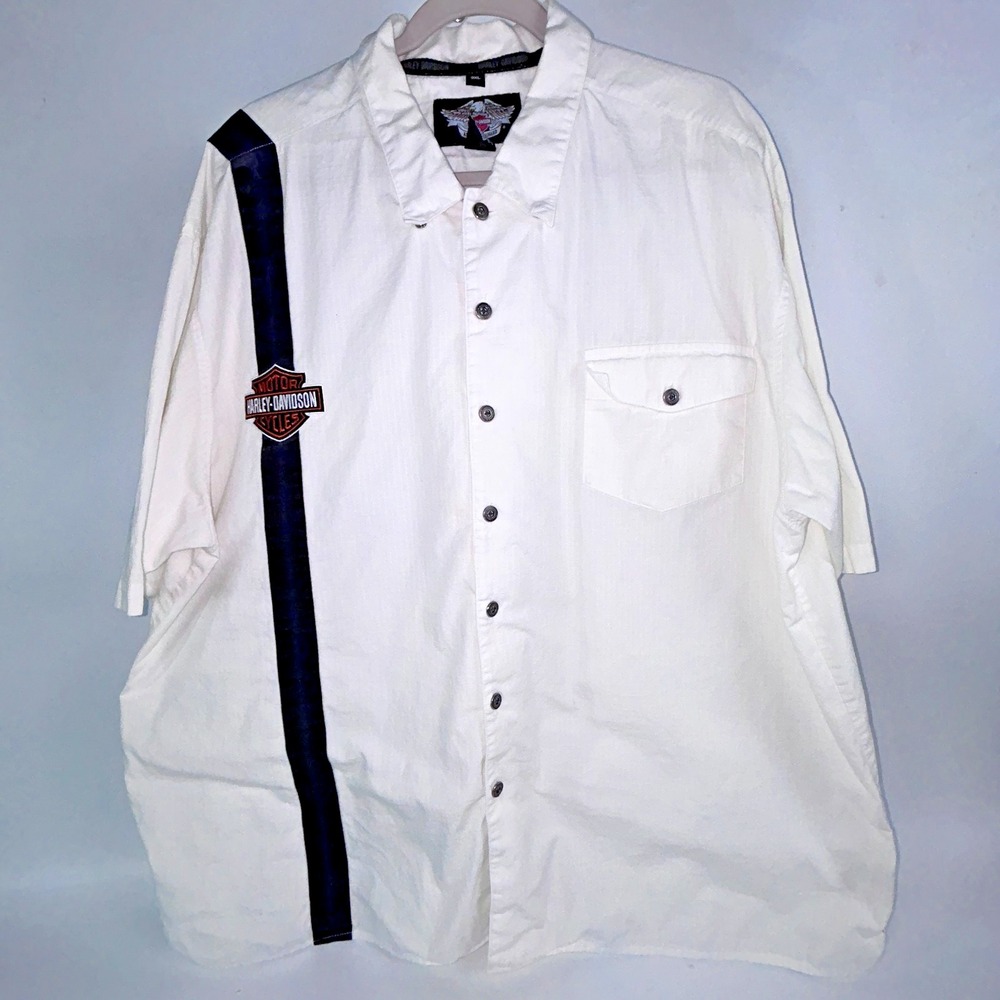 Harley Davidson Ripstop Short Sleeve White Shirt Black Stripe Logo Mens 3XL